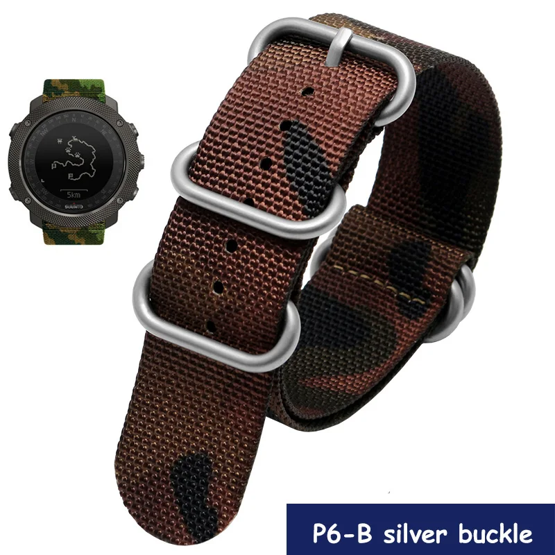 Нейлон ремешок 18 мм 20 мм 22 мм 24 мм для Suunto ESSENTIAL траверс спортивные мужские часы браслет - Цвет ремешка: P6-B silver buckle