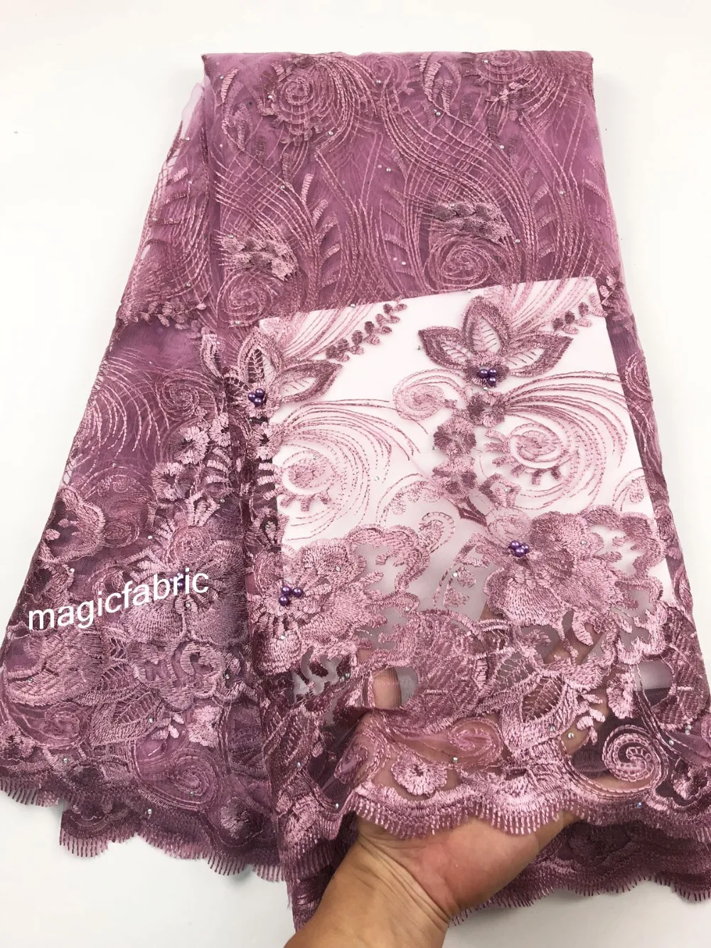 High Quality Imported Wholesale 100%Polyester African Grey Tulle Lace French Net Beads Fabric For Wedding CHY18131 | Дом и сад