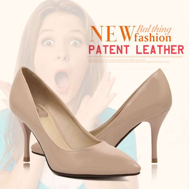 7cm Heels Nude Fashion Pointed Toe Women Shoes High Patent Leather Ladies Designer Sexy Stilettos Office Pumps 2015 | Обувь