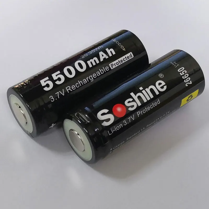 2 шт. оригинальный бренд soshine 26650 аккумулятор 5500 мАч с usb портом для зарядки