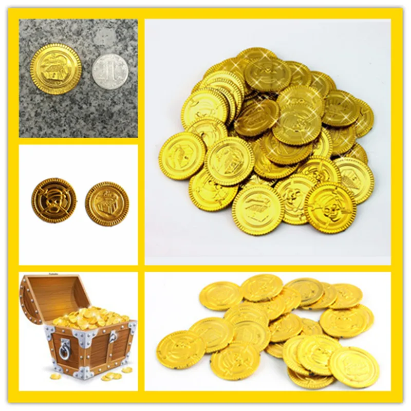 2018 100Pcs Halloween Plastic Gold Treasure Coins Captain Pirate Party Favors Pretend Chest Supplies 5zHH203 | Дом и сад