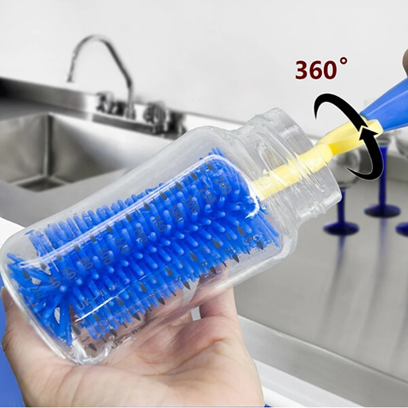 Щетка для бутылочки детей вращающаяся на 360 градусов силиконовая щетка кормления