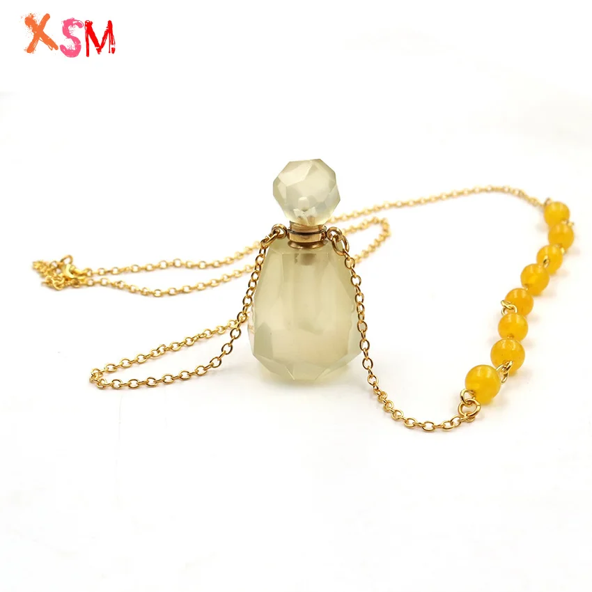 Citrine Quartz Натуральный кристалл кварц Подвеска в виде бутылочки парфюма чакра цепи бусы ожерелье для масла диффузор ароматерапия Рейки Исцеление ювелирные изделия - Окраска металла: Citrine Quartz