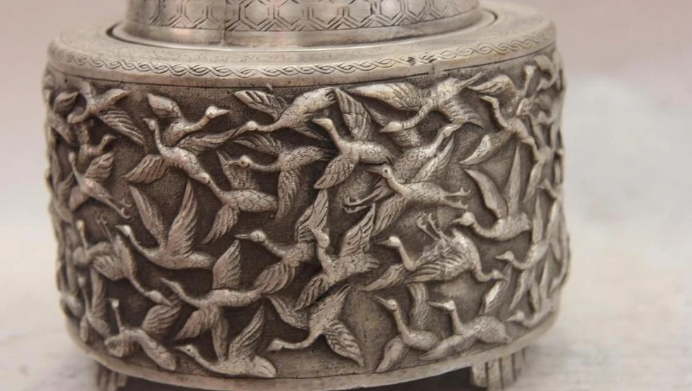China White Copper Silver Hundred cranes Tortoise Turtle Incense Burner Censer | Дом и сад