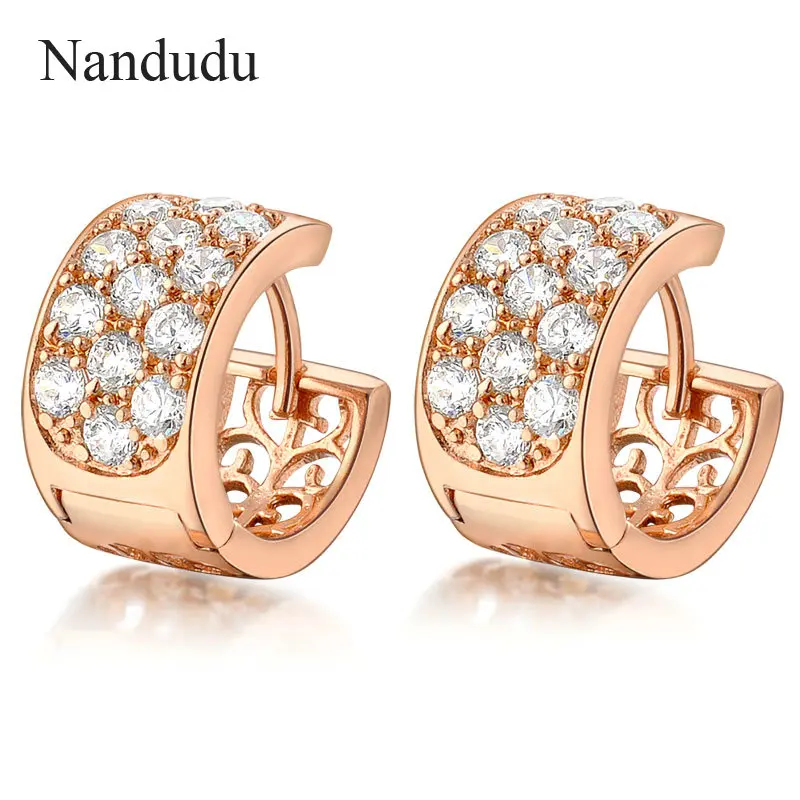 Nandudu, хорошее качество, мини серьги-кольца, розовое золото, GP, прозрачный кристалл, модные женские серьги, подарок E495