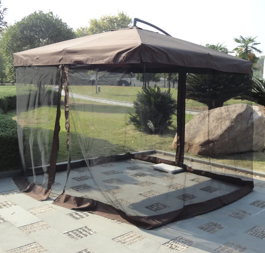 Günstig 2,7 Meter Stahl Eisen Sonne Sonnenschirm Sonnenschirm Terrasse Outdoor Möbel Abdeckungen Sonnenschirm Mit 4 Seiten Gaze