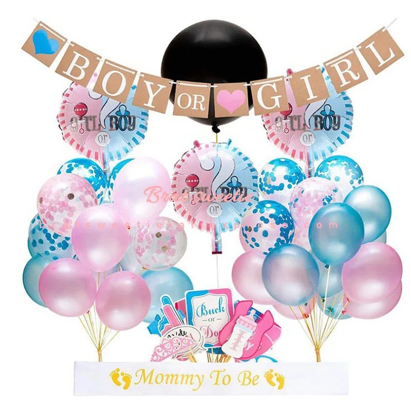 gender balloon set Пол раскрывает воздушный шар девочка или Мальчик Письмо фольгированные шары ребенок душ 1 первый день рождения украшения Детские принадлежности - Цвет: gender balloon set