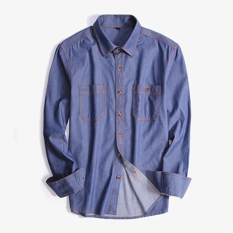 Для мужчин Джинсовые рубашки платье 2017 мужской моды мыть одежда с длинным
