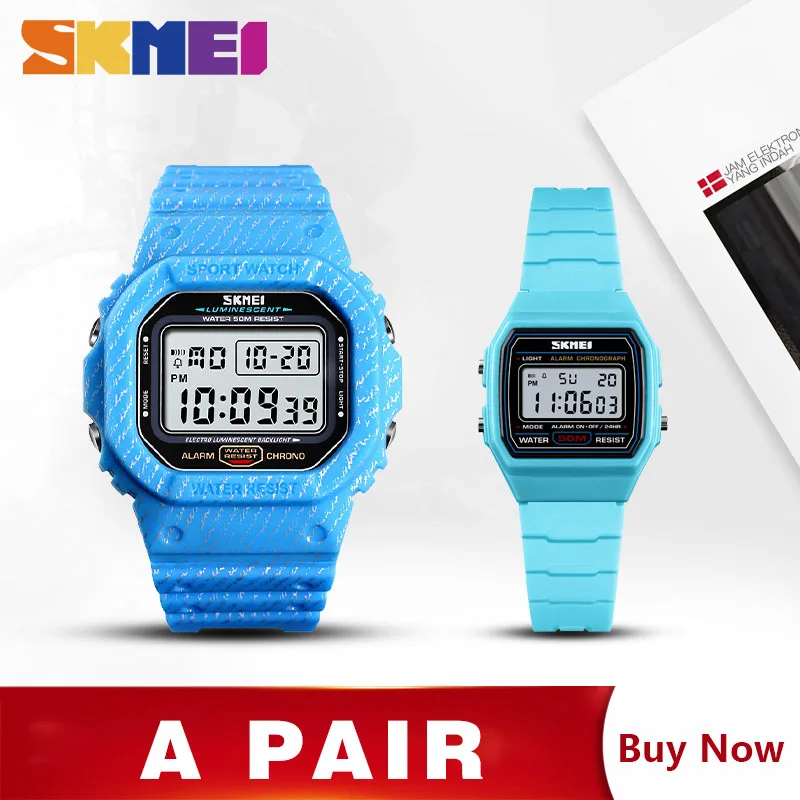 LightBlue Blue SKMEI мужские s детские часы цифровой секундомер спортивные наручные часы будильник неделя Спортивные часы для мужчин пара montre homme 1471 1460 набор - Цвет: LightBlue Blue