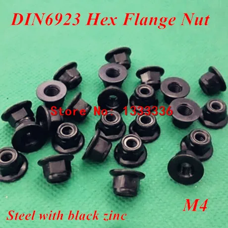 

100pcs M4 DIN6923 Hexagon Flange Nuts Nylon Insert Hex Nuts with Flange Black steel with Zinc