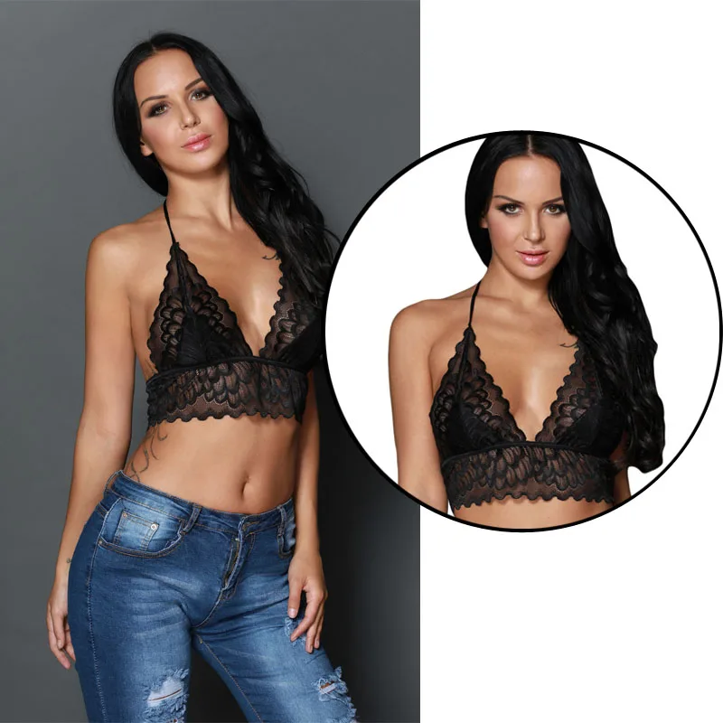 2017 Бесплатная доставка выдалбливают Растениеводство Топ Черный Sheer Scalloped Кружева