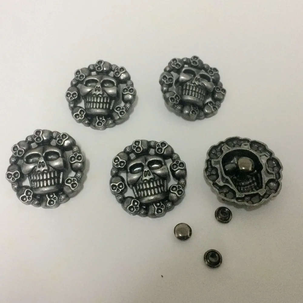 Новое поступление 30 шт. 28 мм античный Серебристый Круглый череп гвоздики