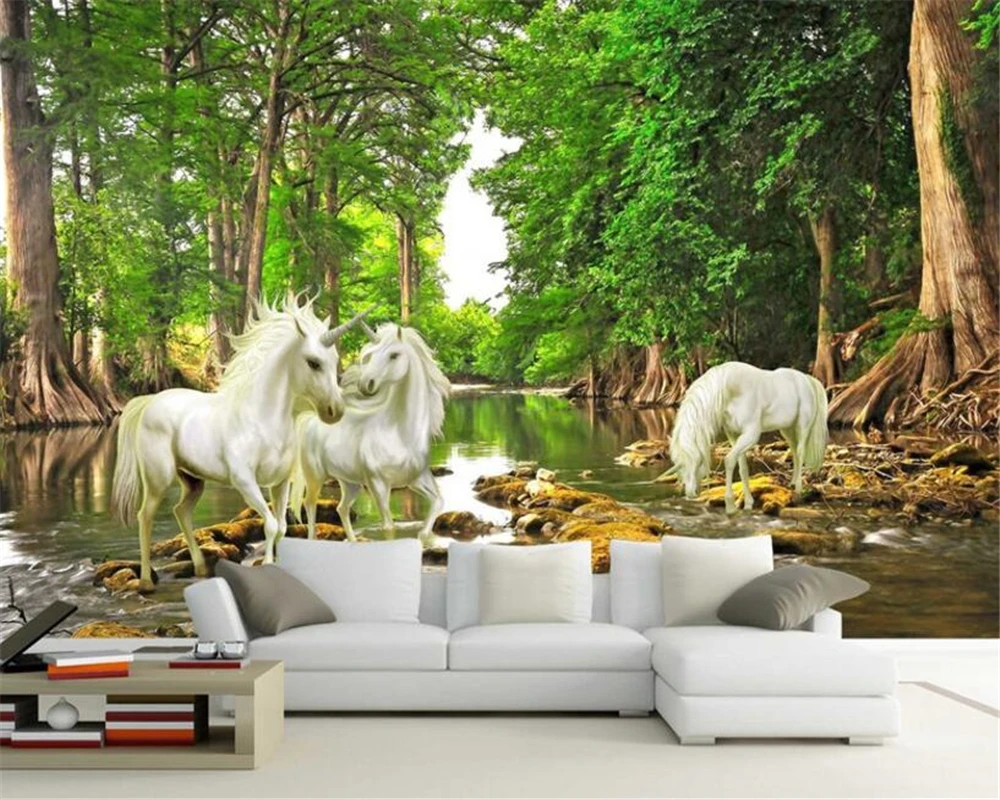 

Beibehang Custom wallpaper realistic landscape forest unicorn wallpaper living room bedroom background mural 3D wallpaper murals