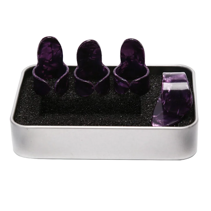 

4pcs/set Celluloid 1 Thumb + 3 Finger Guitar Picks Guitar Plectrums Sheath For Acoustic Electric Bass Guitar