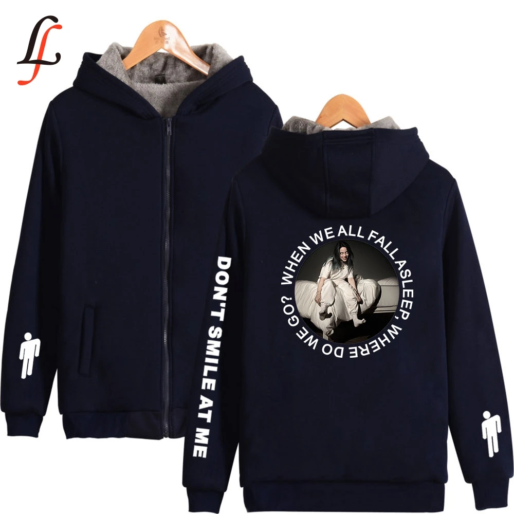 Billieeilish Billie eilish Supper Warm Hoodies Sweatshirt Plus Thick Winter Zipper harajuku Jacket unisex Streetwear | Женская одежда