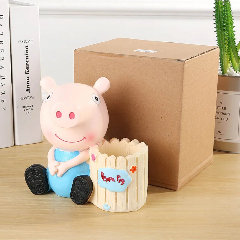Cartoon Resin Pig Pencil Case Figurines Money Box Home Decor Cute Multifunctional Pen Holder Piggy Bank Crafts Student Gifts | Дом и сад