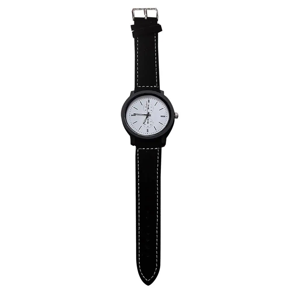 Men Women Sub-dial Decor Analog Faux Leather Band Quartz Wrist Watch Couple Gift New women men simple style retro red circle dial watch men casual vinyl record dial leather analog quartz wrist watch gift clock