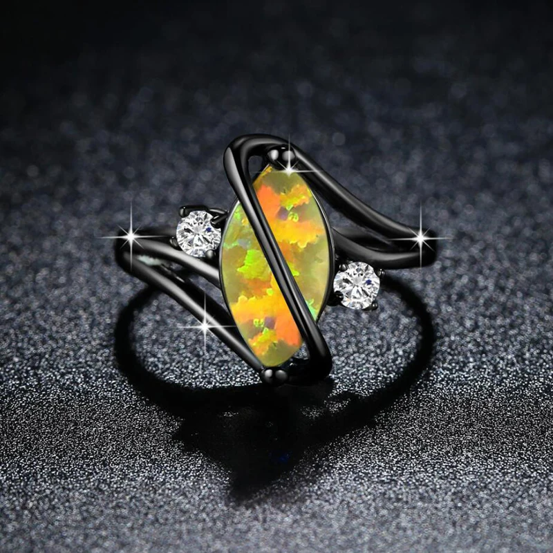 KOFSAC Fashion Shiny Black Gold Rings Unisex Jewelry Different Occasion Charm Opal Horse Eye Ring Female Engagement Accessories | Украшения