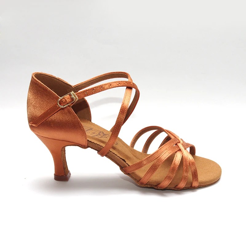 Latin Dance Shoes Woman Ballroom Salsa Heel 8.5cm High-grade imported satin Samba shoes BD Dance 216 Dark Complexion Soft Sole