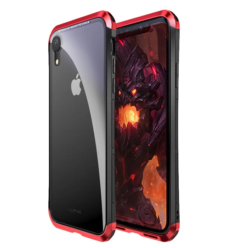 LUPHIE алюминиевый бампер чехол для iPhone X XS Max XR XS Роскошный Жесткий металлический каркас для iPhone 6 6 S закаленная задняя сторона противоударный