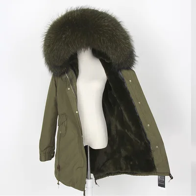 army green OFTBUY пальто с натуральным мехом, зимняя куртка, Женское пальто, Воротник из натурального Лисьего меха, свободная длинная парка, уличная одежда, новая корейская мода - Цвет: army green