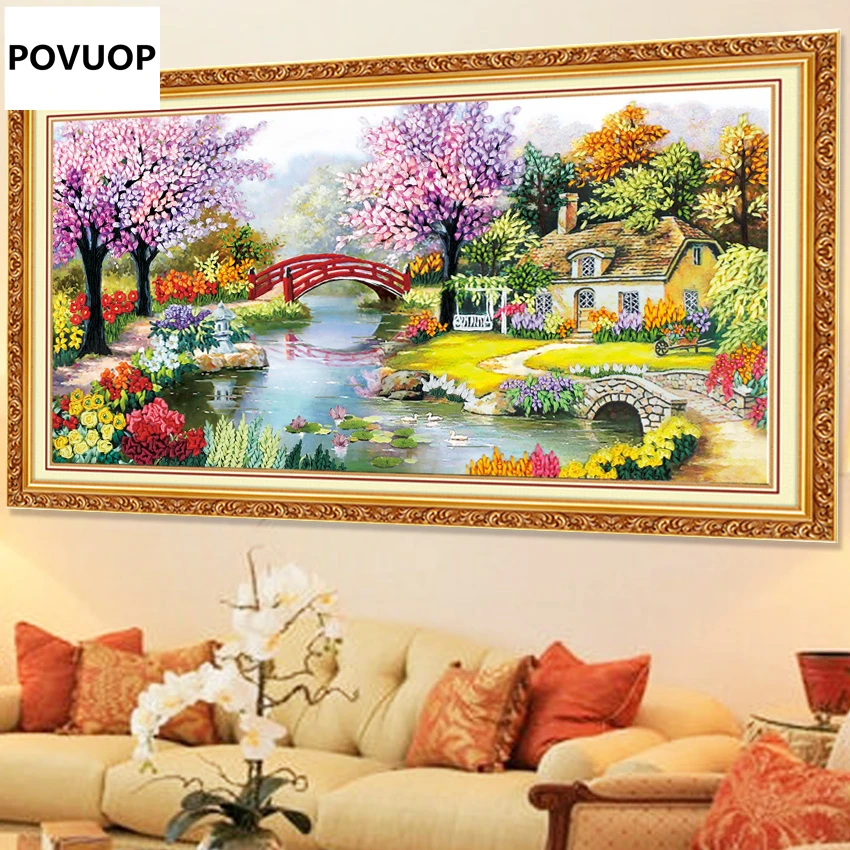 Повуоп Diy лента вышивка 100x55 см Томас Новая Земля идиллического красивого пейзажа