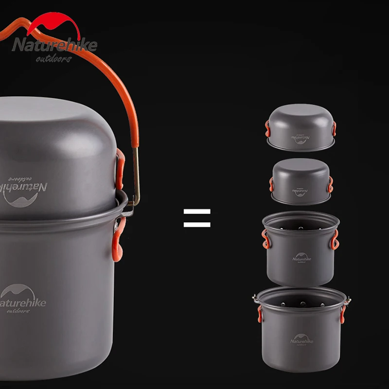 Набор посуды Naturehike 4 в 1 для 2 3 человек уличная портативная кастрюля с подвесной