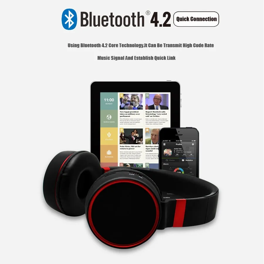 Беспроводные Bluetooth наушники PINZHENG ST10 игровые с микрофоном/TF картой гарнитура для