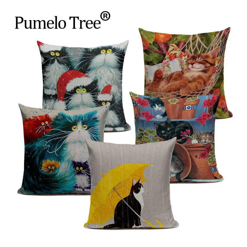 

Custom Animal Cushion Covers Square Cute Cat Pillowcases Print Sofa Throw Pillow Cover High Quality Cartoon Spring Decor CarSeat