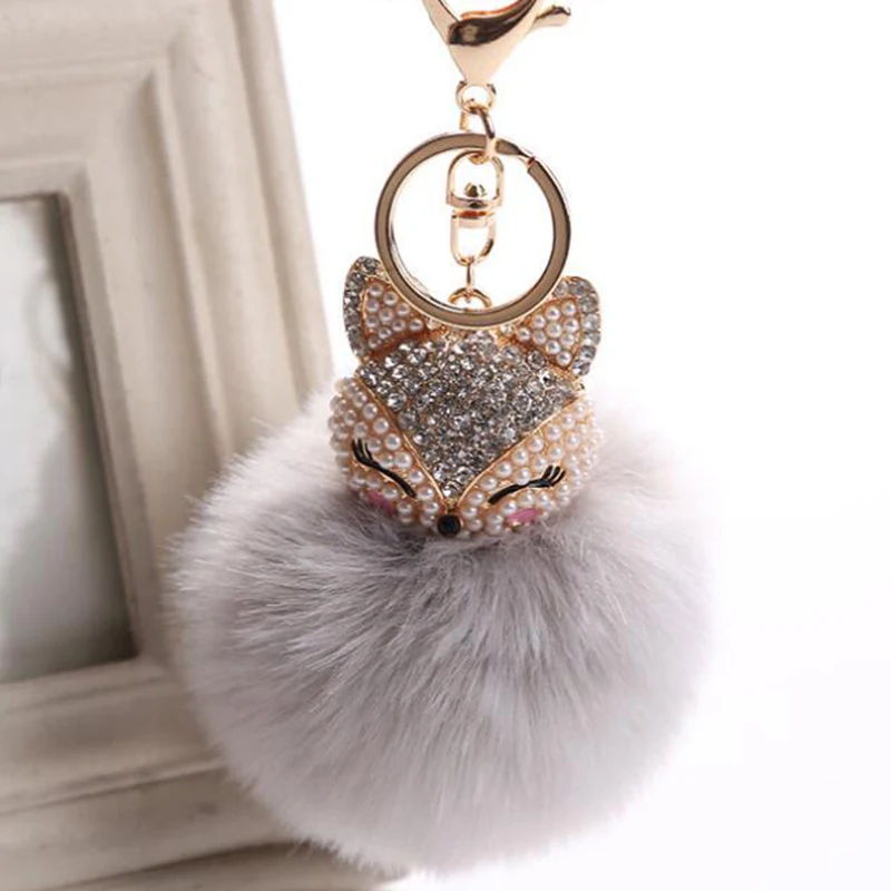 8 см модный брелок с кроличьим меховым шариком и головой лисы инкрустация