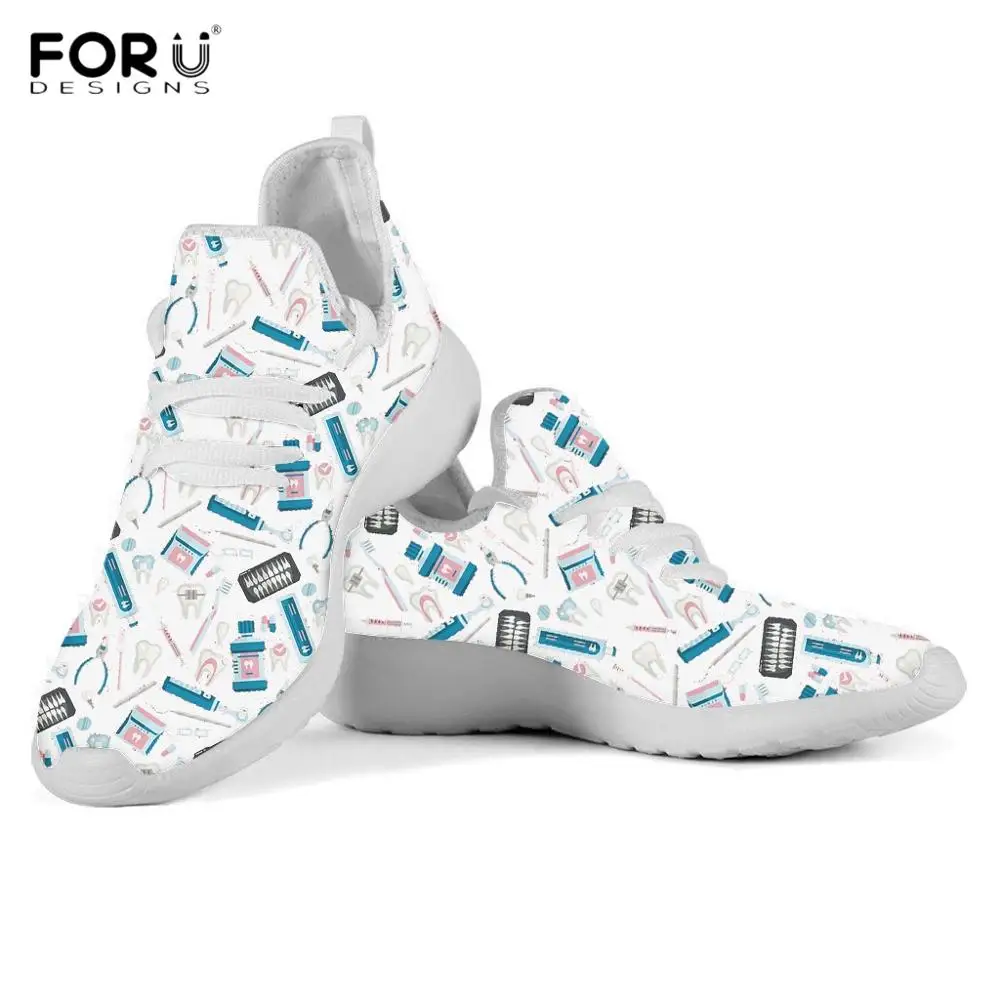 FORUDESIGNS/мультфильм зуб/стоматология/Стоматологические Инструменты печати туфли на плоской подошве женские весна/осень легкие женские сетки вязаные кроссовки