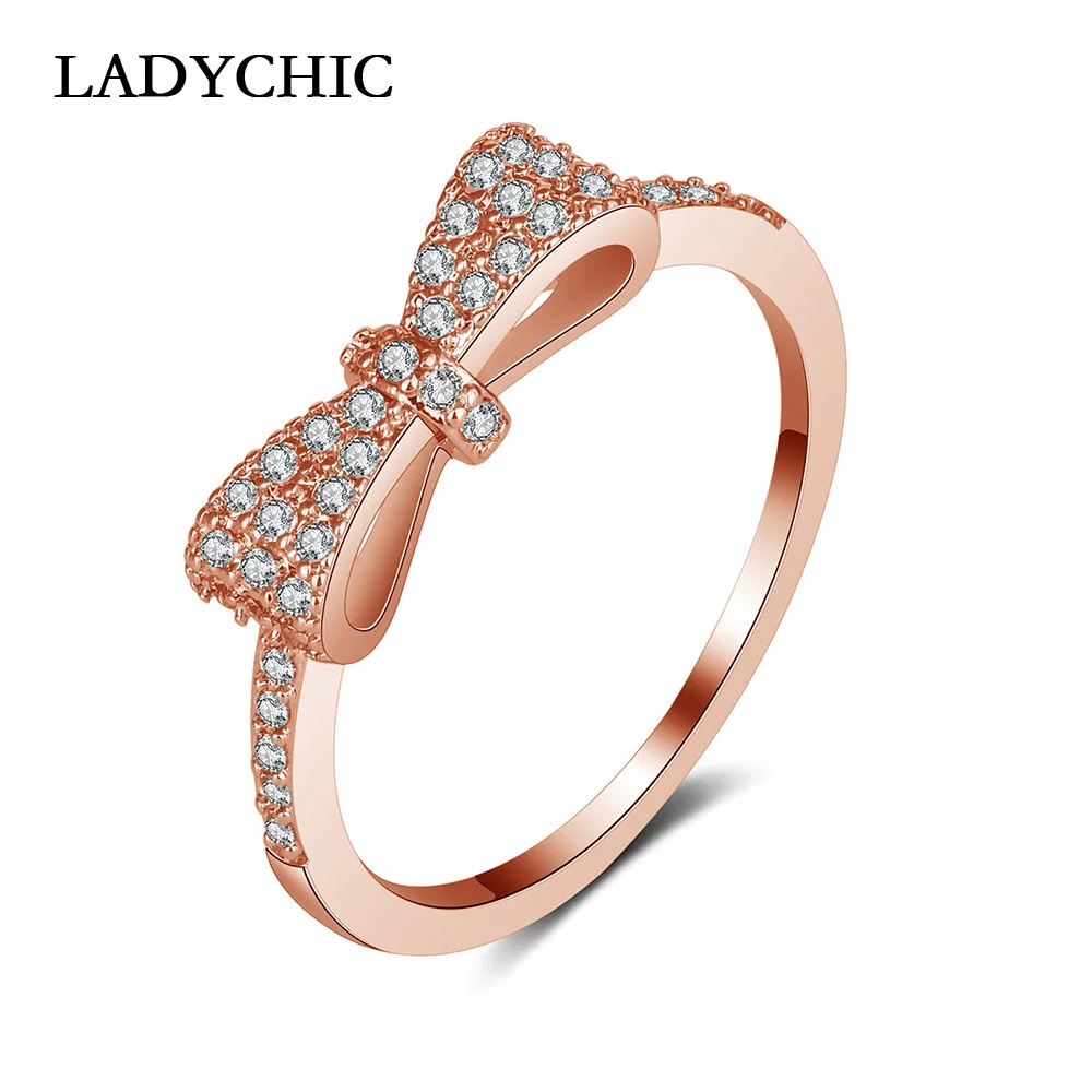 

LADYCHIC Fashion Crystal Cubic Zircon Bowknot Ring for Women Romantic Engagement Party Birthday Festival Gift Wholesale LR1007