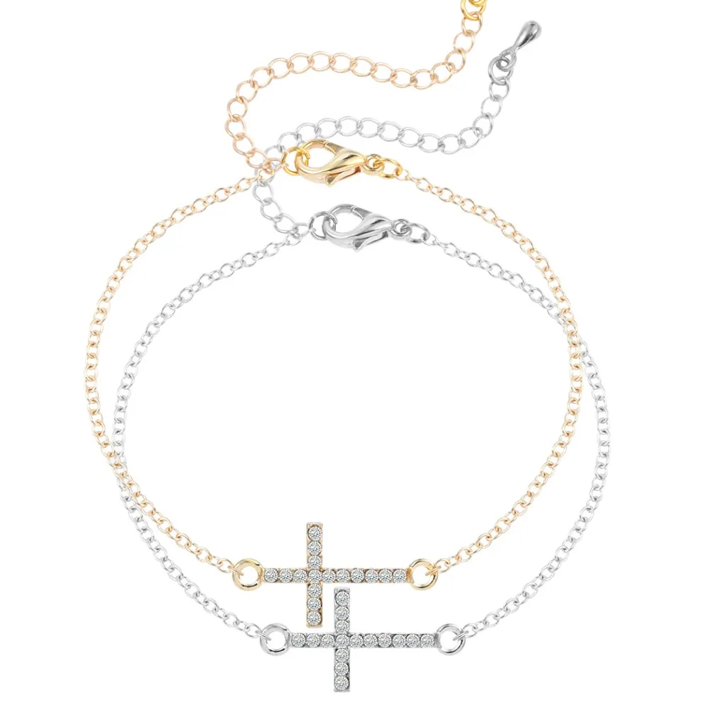 QIMING Gold fashion Cross Crystal Bracelets Bangles Christian Jesus Nazarene Jewelry Gift for Women Girls | Украшения и
