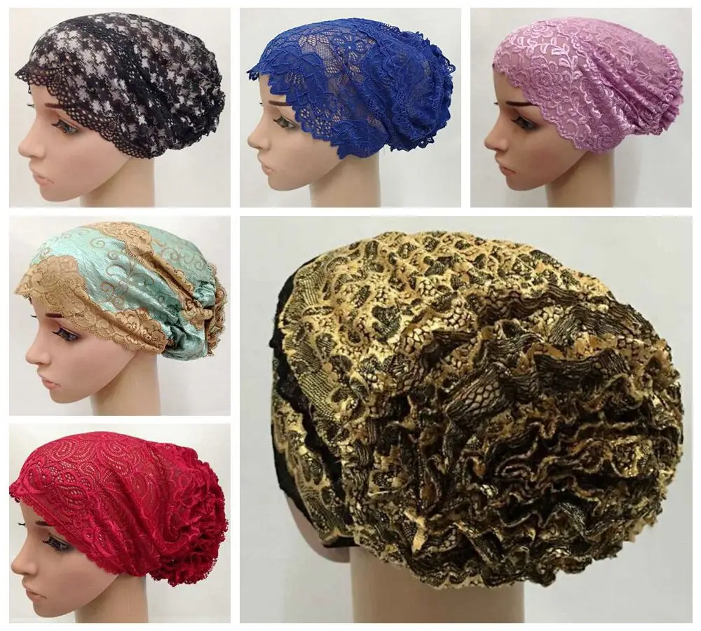 Цветок шляпа мусульманские банданы хиджаб underscarf Мусульманской Уммы кружева