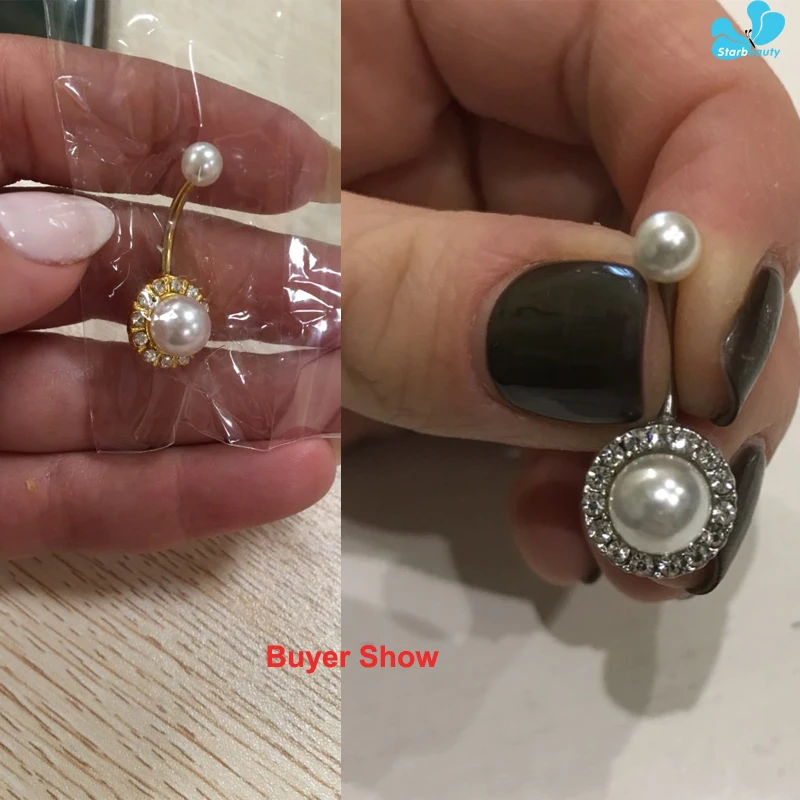 Колечки на пупок живота с имитацией жемчуга пирсинг пупка хирургическая сталь