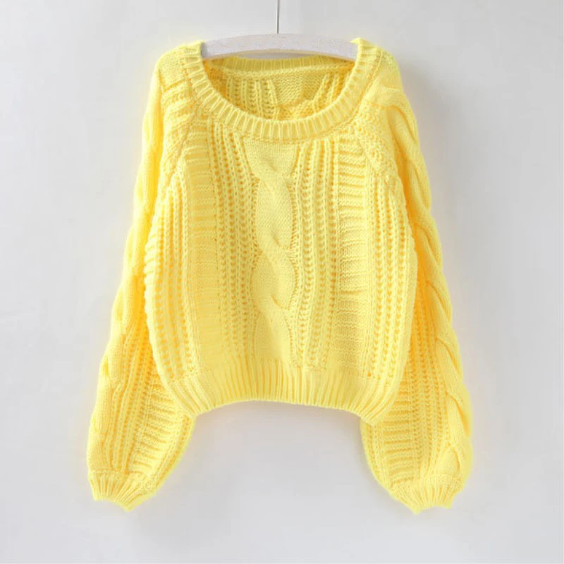 Short Sweater Female Autumn Winter Pullover Loose Jumper Puff Sleeve Korean Clothing For Girls Autumn Women Causal Sweater