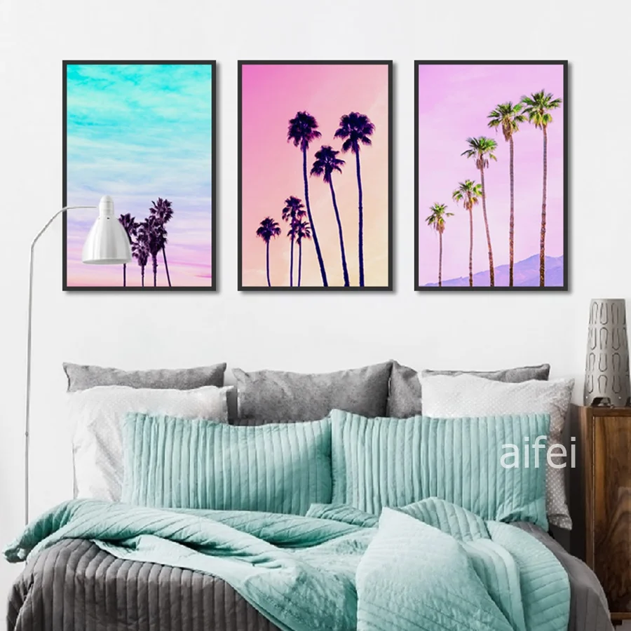 

Nordic Minimalist Colorful Coconut Tree Landscape Decorative Pictures Wall Art Canvas Painting Home Decor Posters and Prints