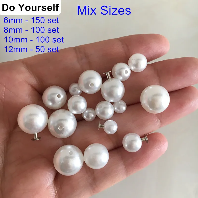 Круглые шипы с белыми жемчужинами и заклепками 6 мм 8 10 12 разные размеры 400