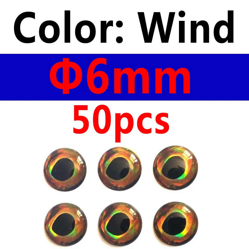 6mm wind 50pcs Bimoo 50 шт. голографическая 3D 4D рыбные глаза для завязывания мушек стримеры приманка дерево пластик приманка поппер DIY глаза - Цвет: 6mm wind 50pcs