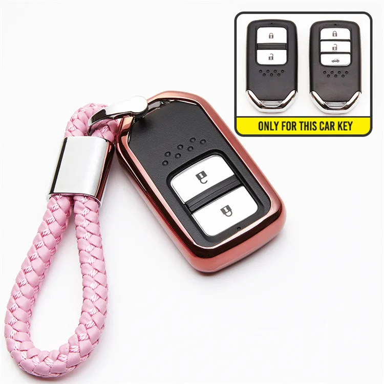 pink with holder Чехол для ключей из ТПУ для Honda Civic Cr-V Crad V Accord 9 Pilot Vezel City Jazz Crider HRV Fit Freed EX EXL Crz - Название цвета: pink with holder