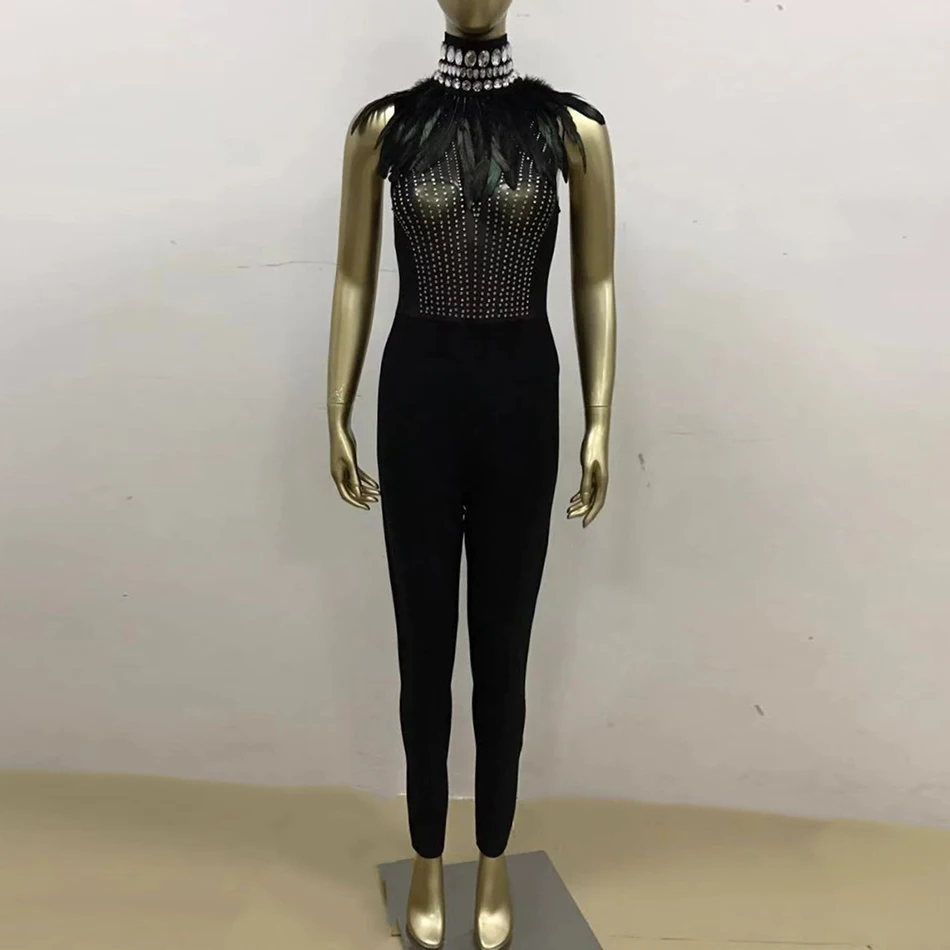 Modphy2018 новый кружевной бандажный комбинезон без рукавов с черным пером и