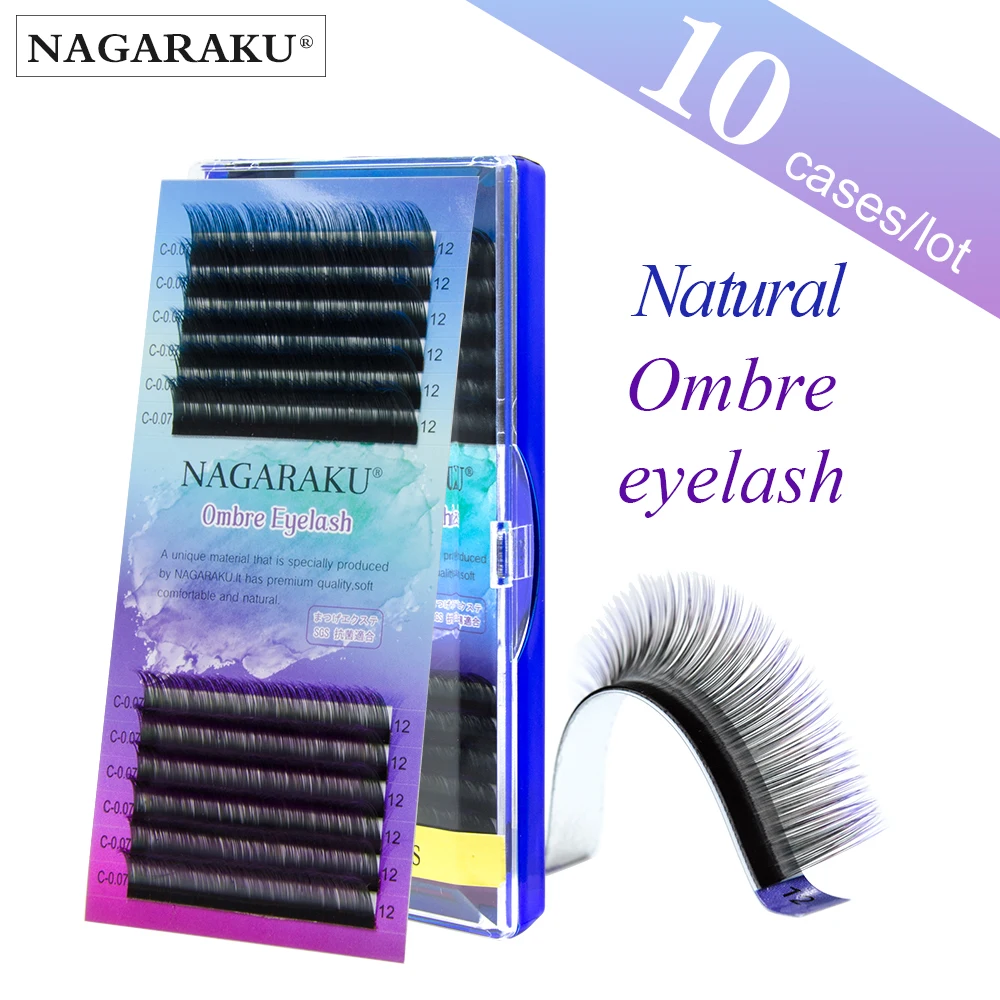 NAGARAKU 10 чехлов Ombre Цвет фиолетовый синий градиент Радужный цвет индивидуальные ресницы 0.07C ресницы для наращивания Премиум Мягкая норка