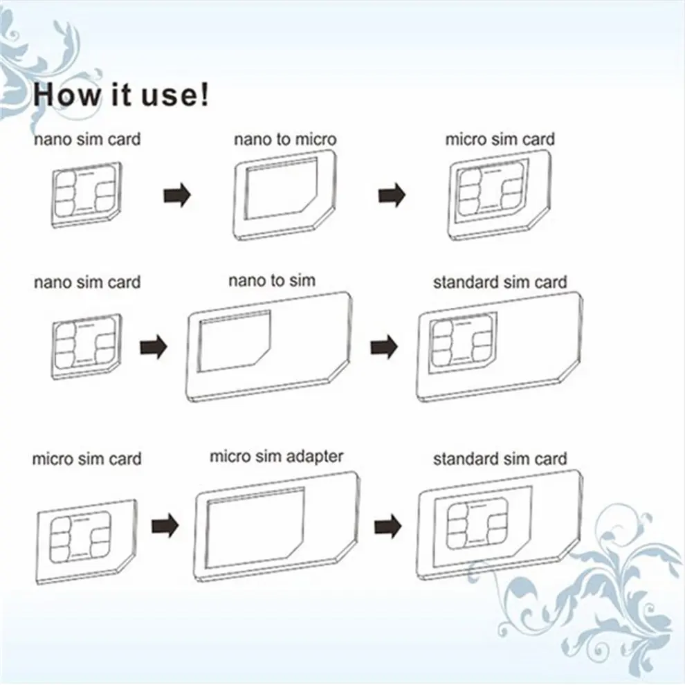 2 шт. 3 в 1 черный Nano SIM для Micro standard микро сим адаптер iPhone 5