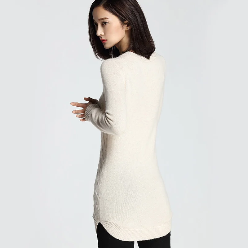 Женский толстый кашемировый вязаный длинный свитер с круглым вырезом jerseis mujer