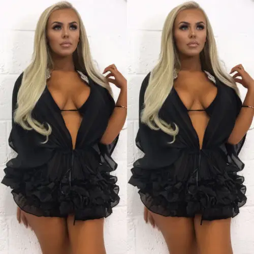 Женское пляжное платье сексуальное шифоновое с коротким рукавом и