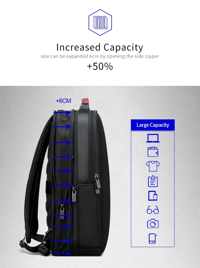 BOPAI деловой рюкзак мужской usb Противоугонная сумка для компьютера Увеличенная емкость рюкзак для ноутбука
