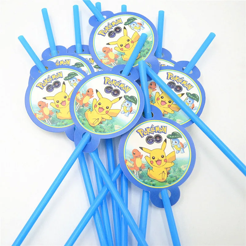 Paper Straws 10pcs Пикачу Покемон День Рождения украшения Suppies дети скатерть бумажная салфетка коробка конфет выдувные чашки Подарочный мешок вилка ложка тема - Цвет: Paper Straws 10pcs