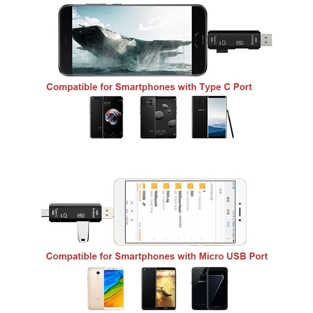 Тип C 5 в 1 OTG картридер высокое Скорость USB 2 0 TF/MicroSD чтения карт памяти адаптера micro
