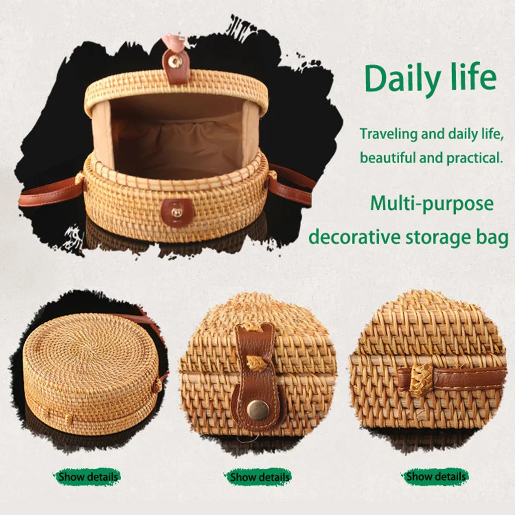 Женская сумка круглая плетеная вручную БАЛИЙСКАЯ Ретро Плетеная соломенная