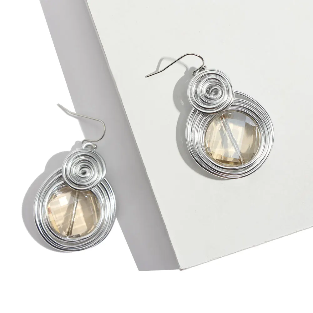 JUST FEEL Spiral Round Dangle Earrings Fashion Jewelry For Women Aluminum Crystal Statement Banquet 2018 New Design Drop Earring | Украшения